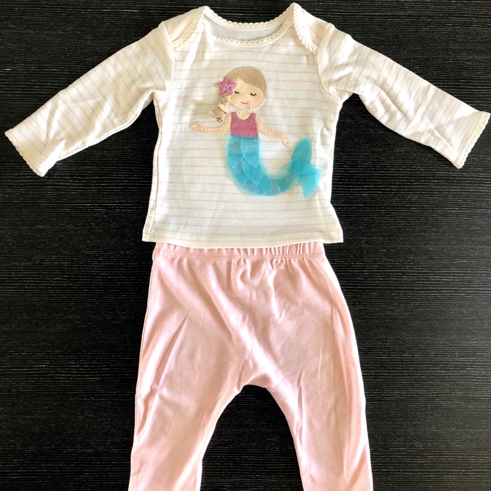 Mud Pie baby girl set with Mermaid appliqué